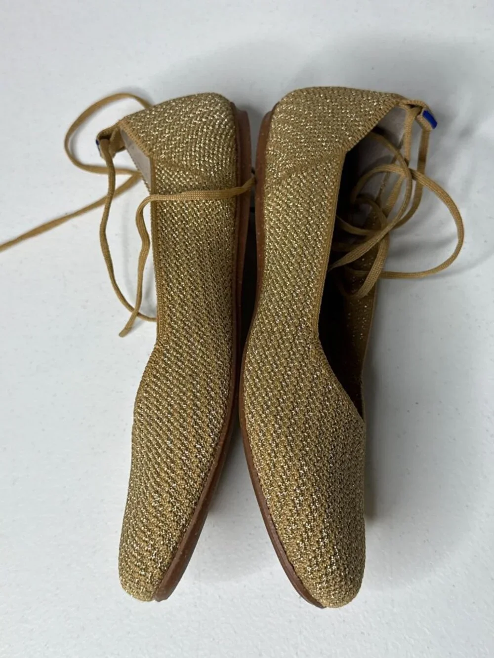 Rothys Gold Metallic Lace Up Ballet Flats Size 9.5